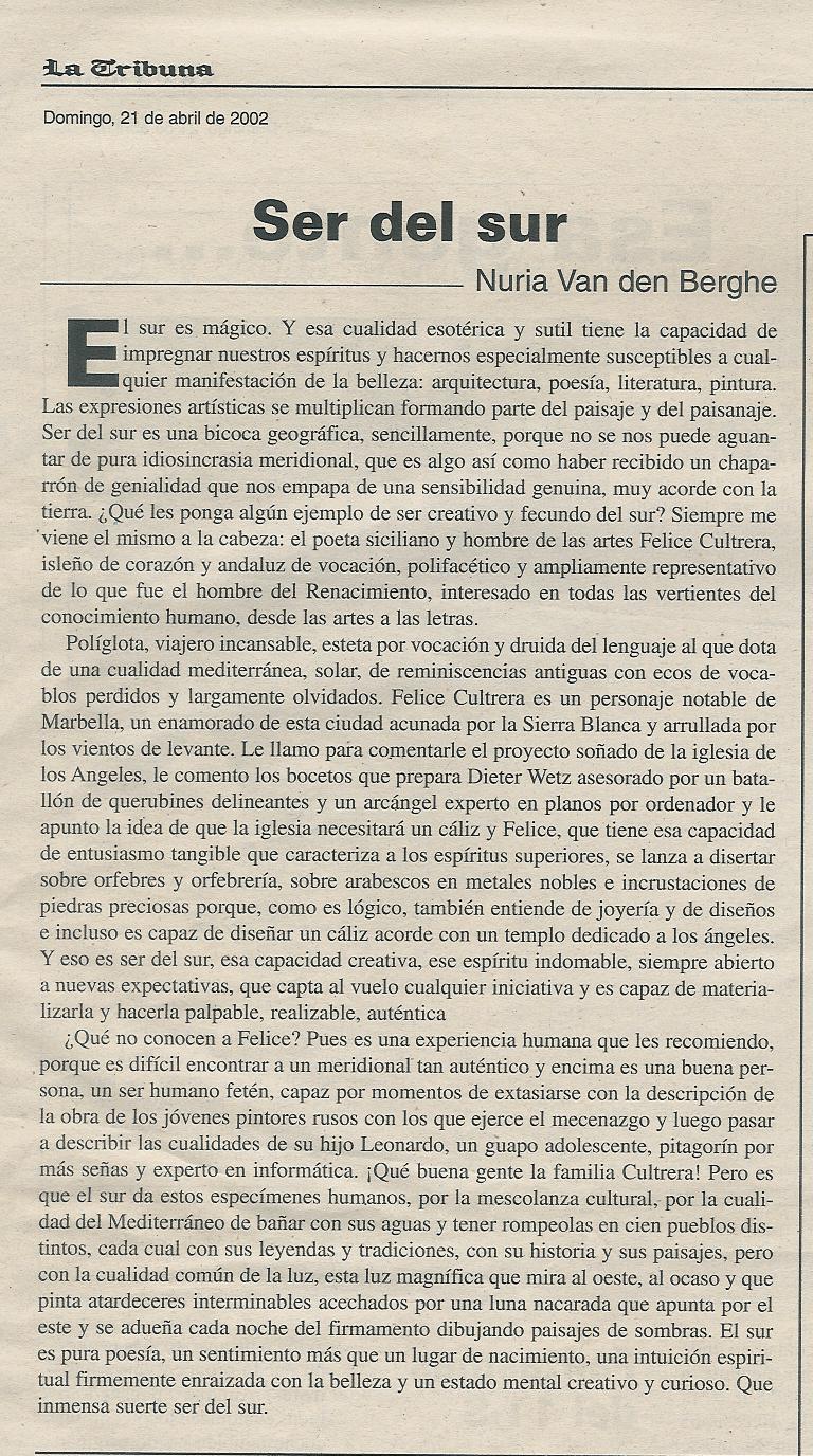 La Tribuna articolo - Felice Cultrera